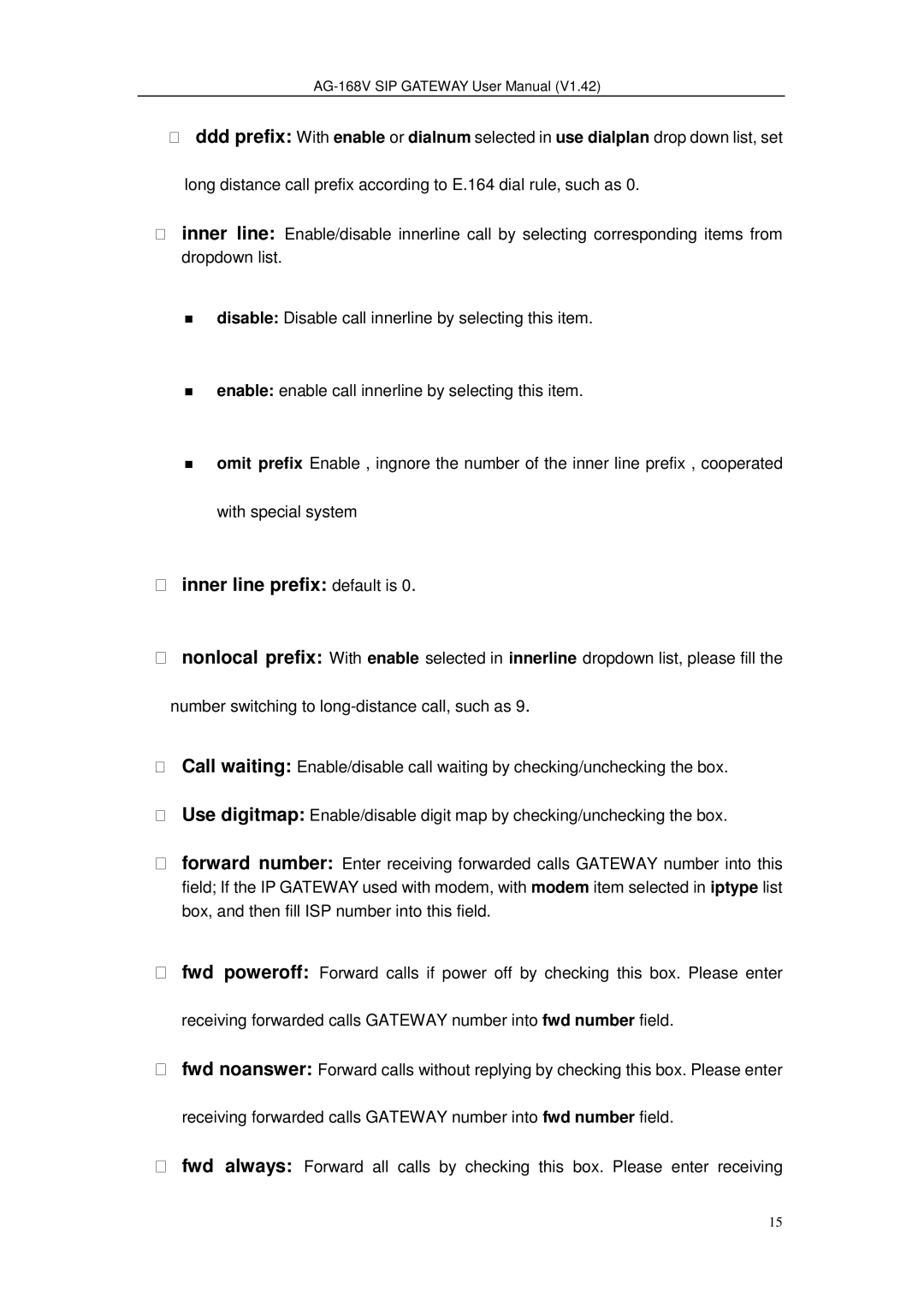 Gateway AG-168V user manual  inner line prefix default is 