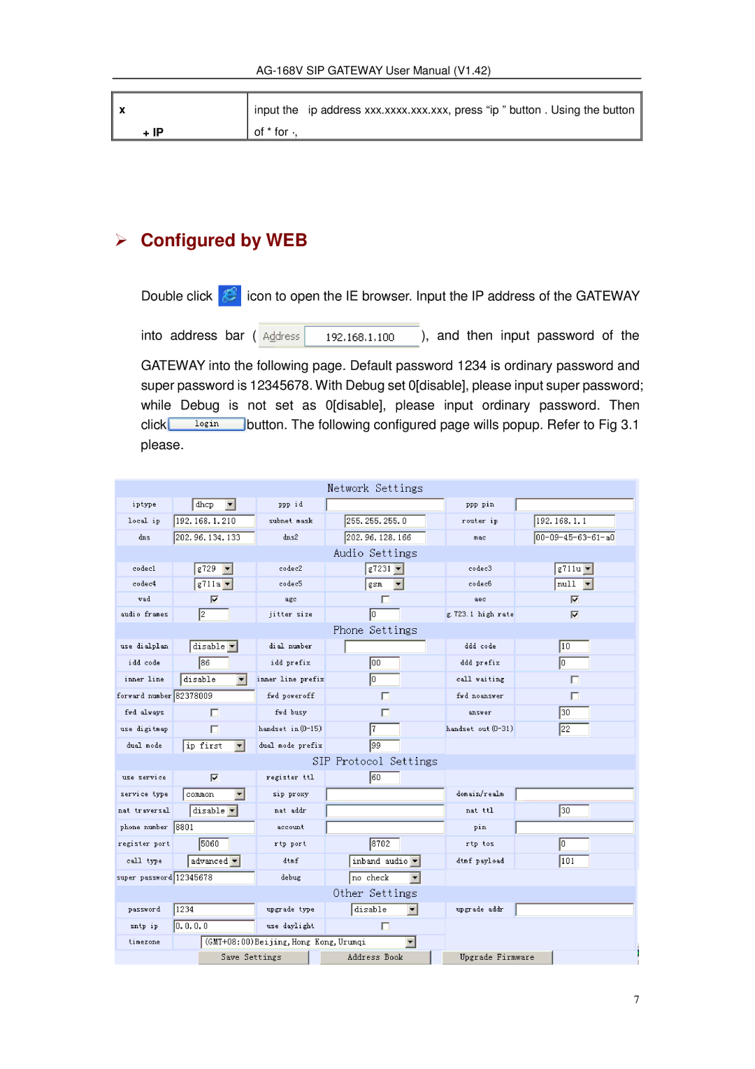 Gateway AG-168V user manual Configured by WEB 