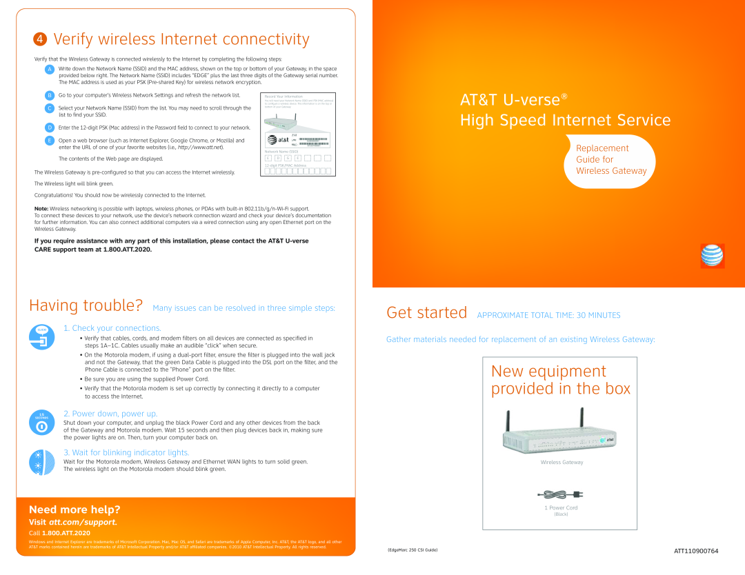 Gateway ATT110900764 manual Verify wireless Internet connectivity, AT&T U-verse High Speed Internet Service 