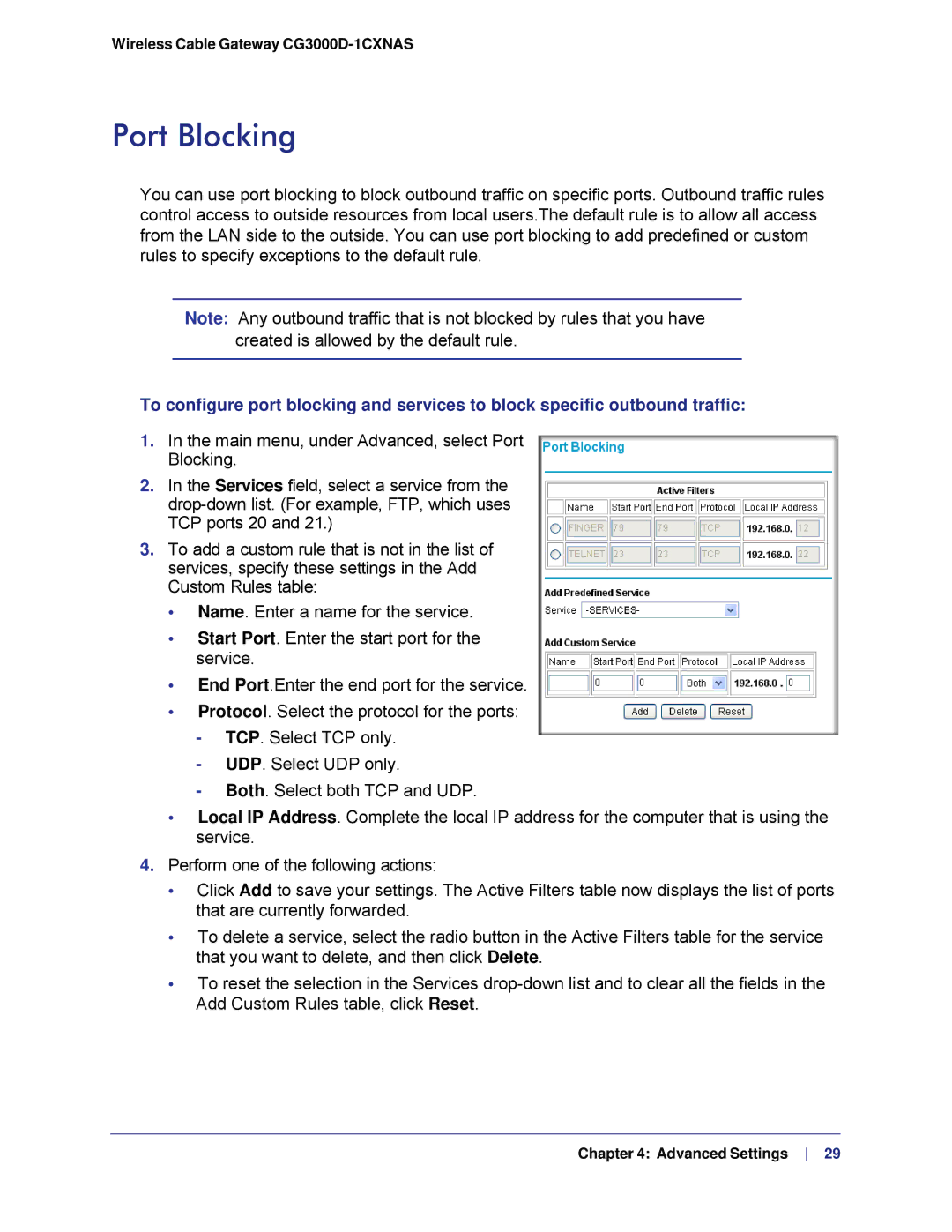 Gateway CG3000D-1CXNAS user manual Port Blocking 