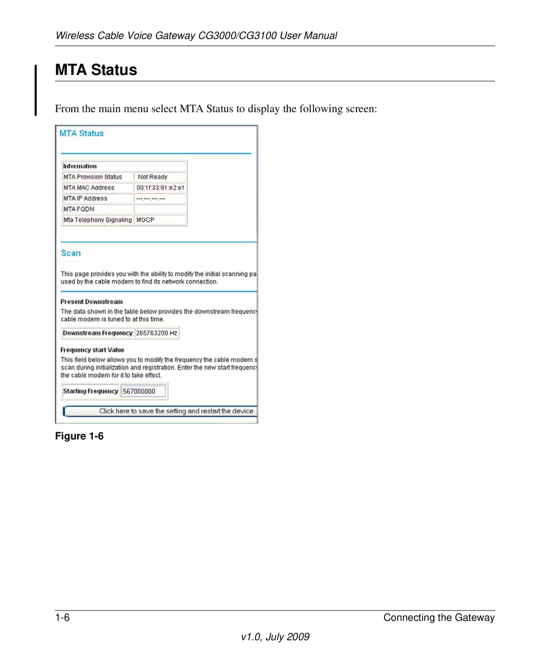 Gateway CG3100, CG3000 manual MTA Status 