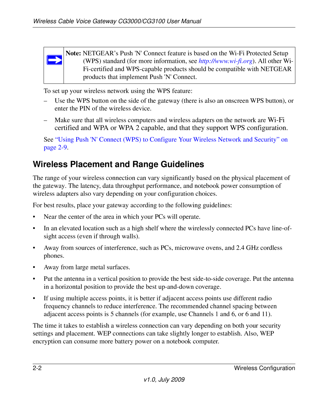 Gateway CG3100, CG3000 manual Wireless Placement and Range Guidelines 