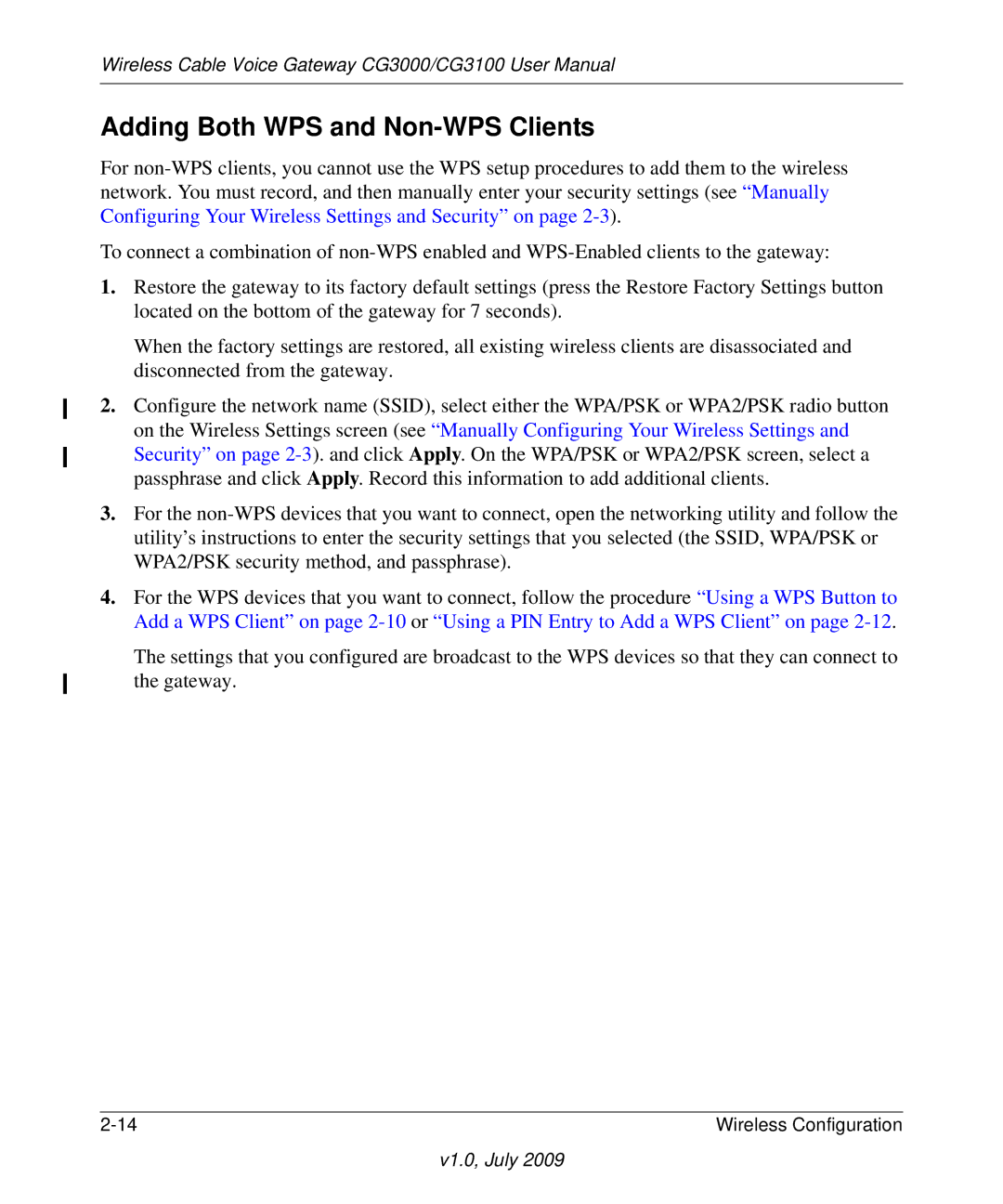 Gateway CG3100, CG3000 manual Adding Both WPS and Non-WPS Clients 