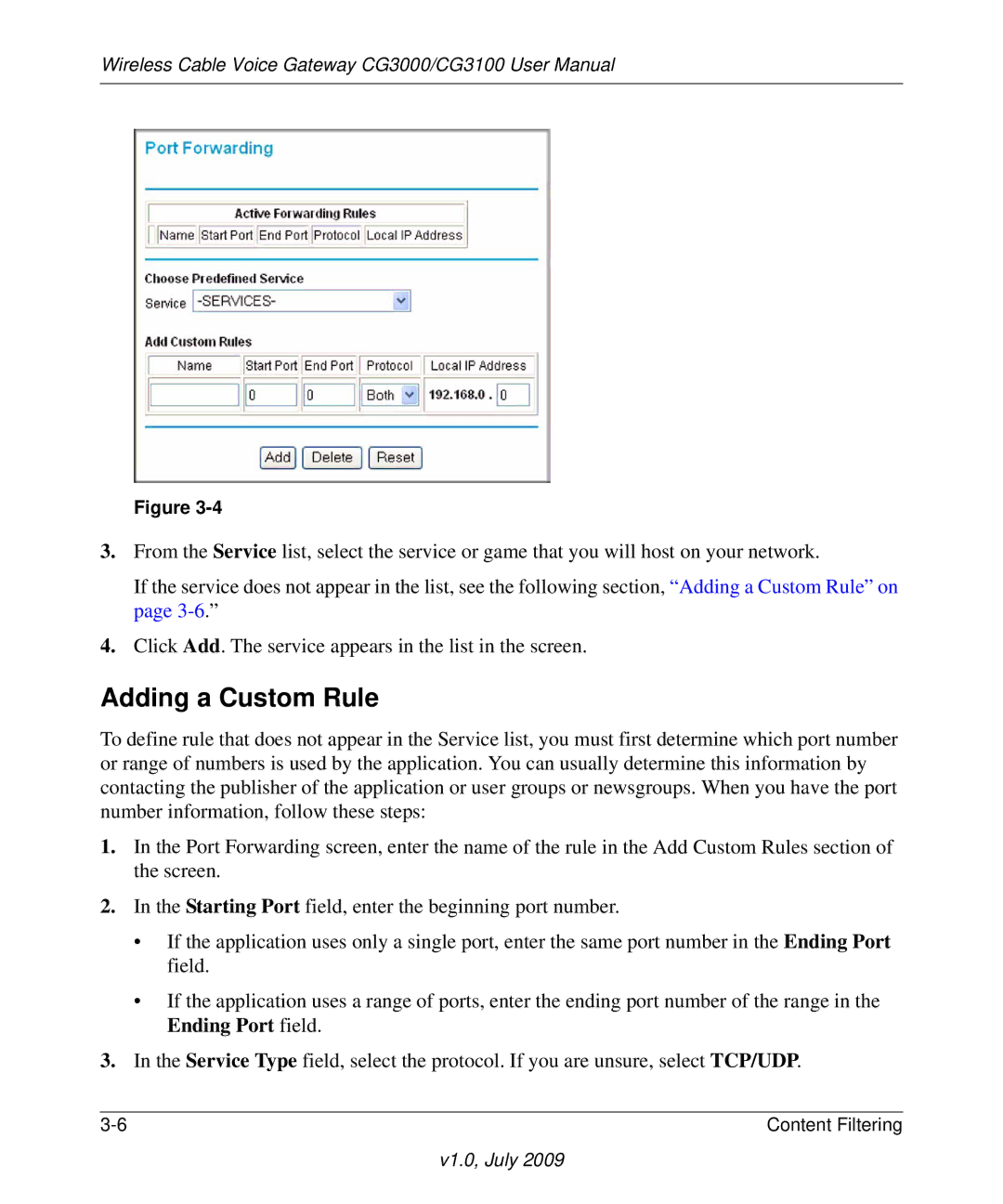 Gateway CG3100, CG3000 manual Adding a Custom Rule 