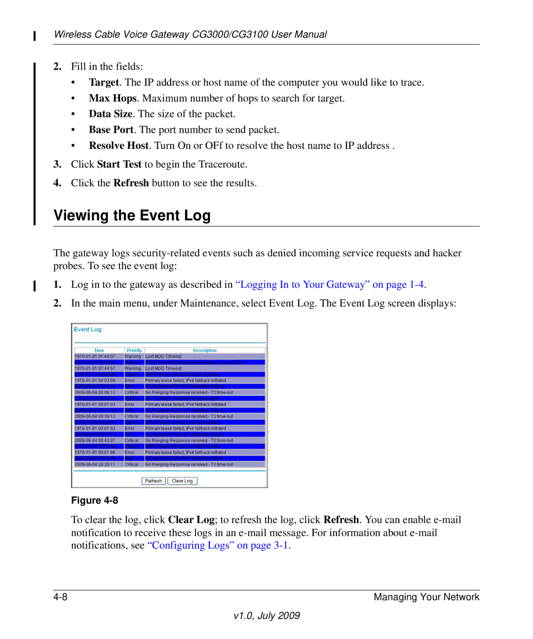 Gateway CG3100, CG3000 manual Viewing the Event Log 