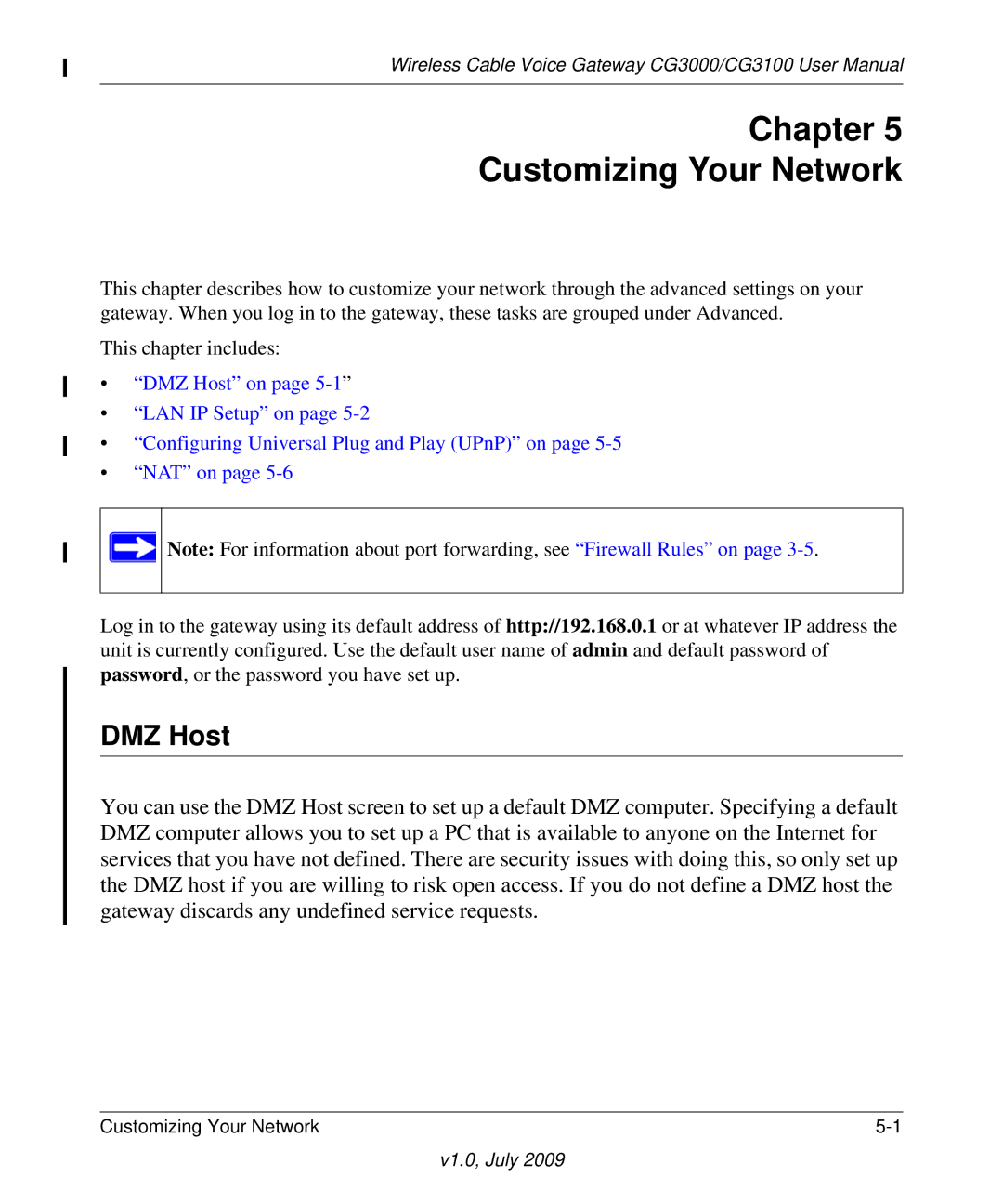 Gateway CG3000, CG3100 manual Chapter Customizing Your Network, DMZ Host 