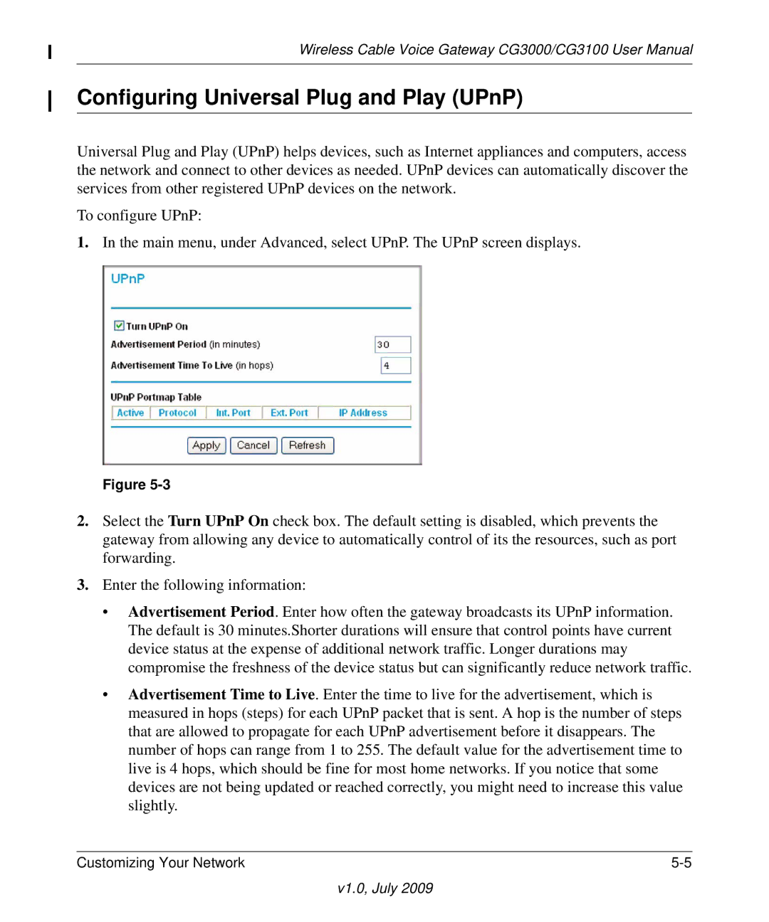 Gateway CG3000, CG3100 manual Configuring Universal Plug and Play UPnP 