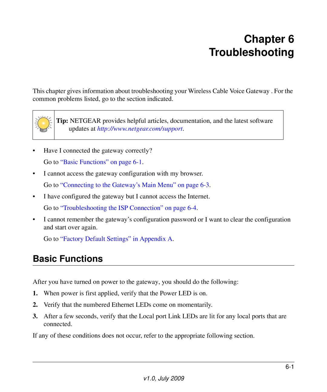 Gateway CG3000, CG3100 manual Chapter Troubleshooting, Basic Functions 