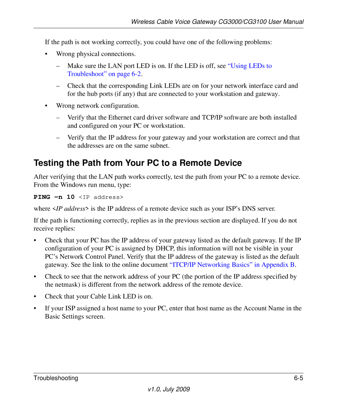 Gateway CG3000, CG3100 manual Testing the Path from Your PC to a Remote Device 