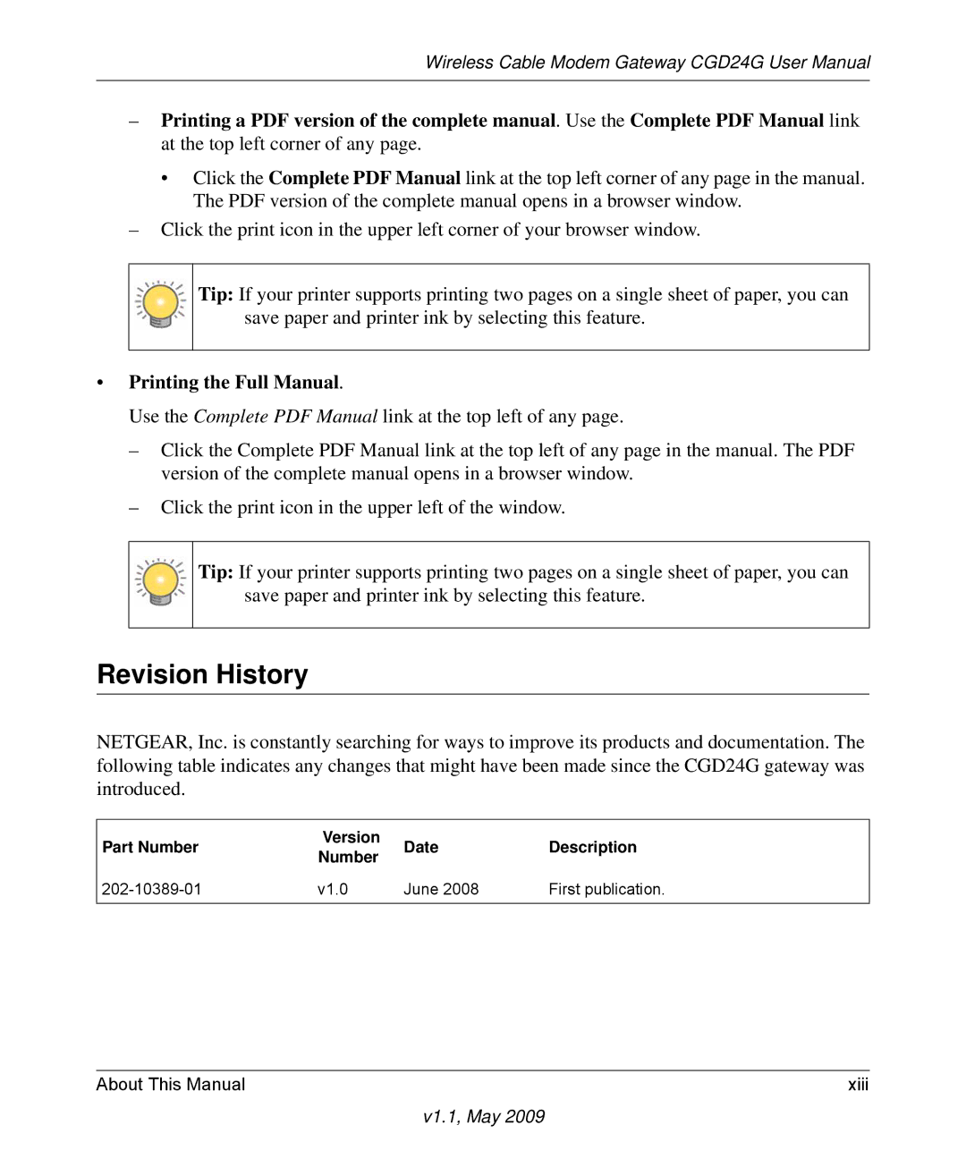 Gateway CGD24G user manual Revision History, Printing the Full Manual 