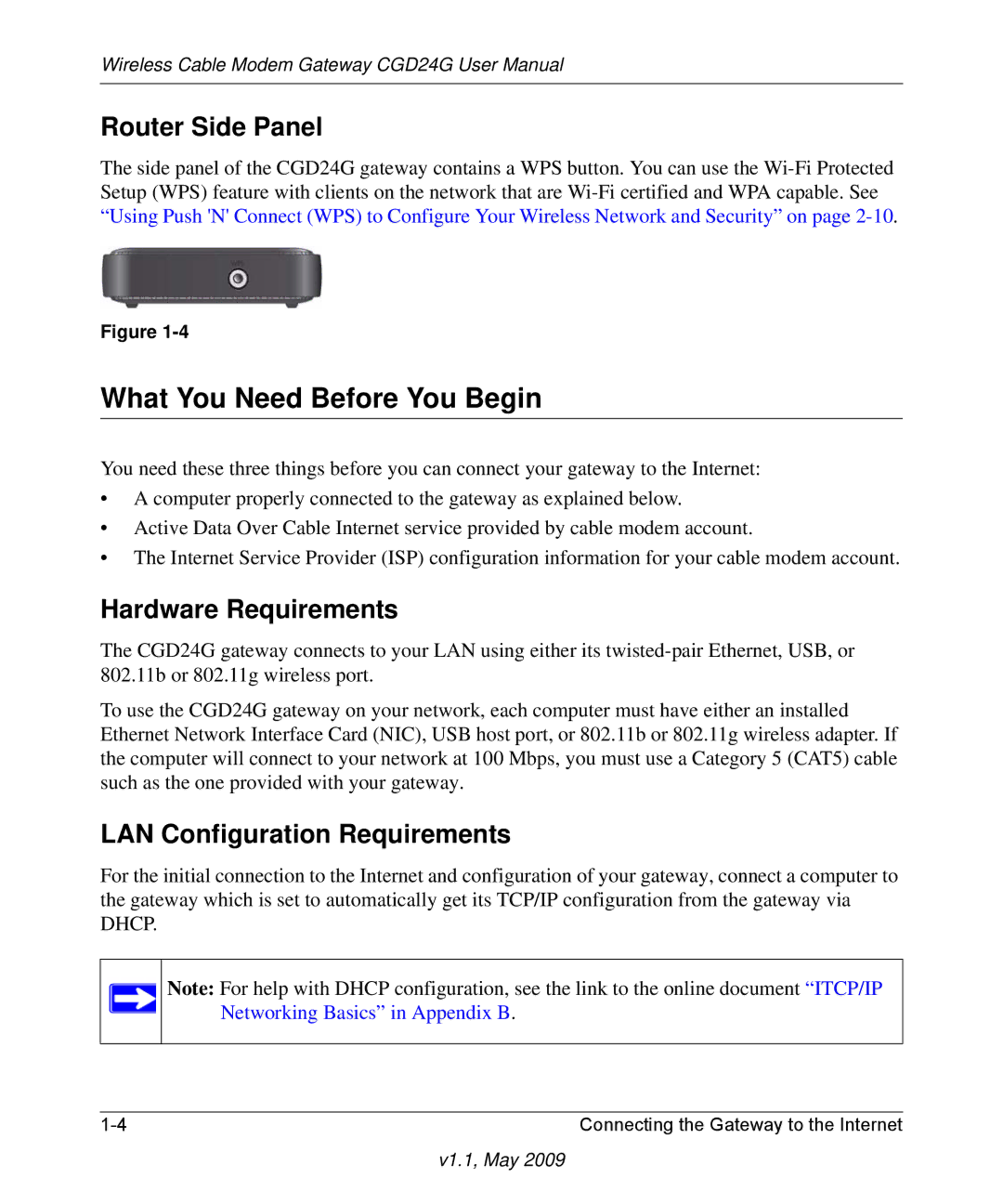 Gateway CGD24G What You Need Before You Begin, Router Side Panel, Hardware Requirements, LAN Configuration Requirements 