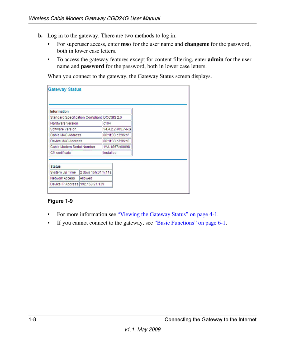 Gateway CGD24G user manual For more information see Viewing the Gateway Status on 