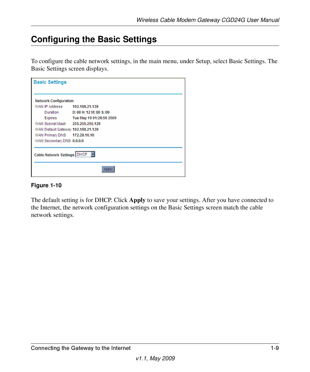 Gateway CGD24G user manual Configuring the Basic Settings 