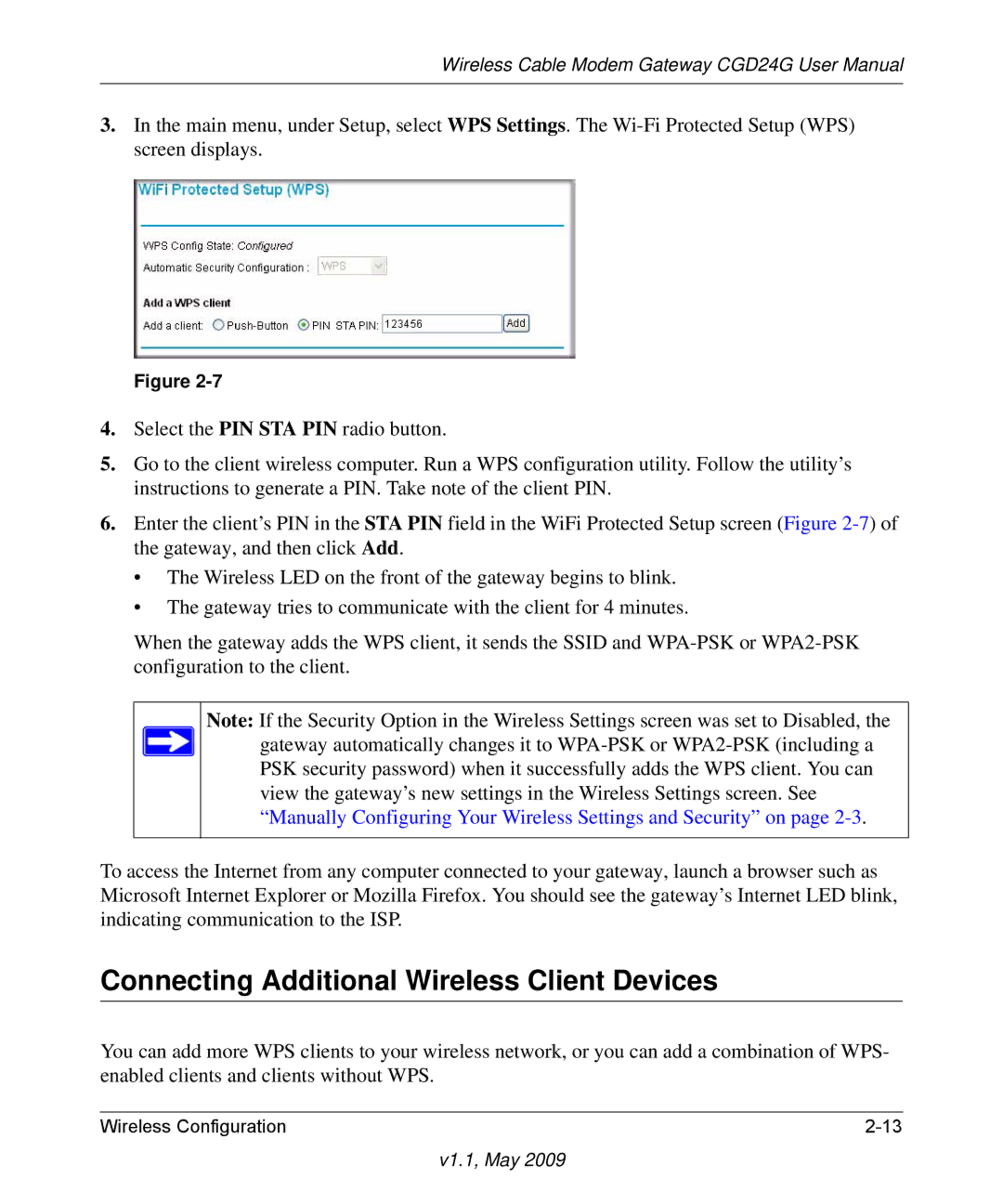 Gateway CGD24G user manual Connecting Additional Wireless Client Devices 