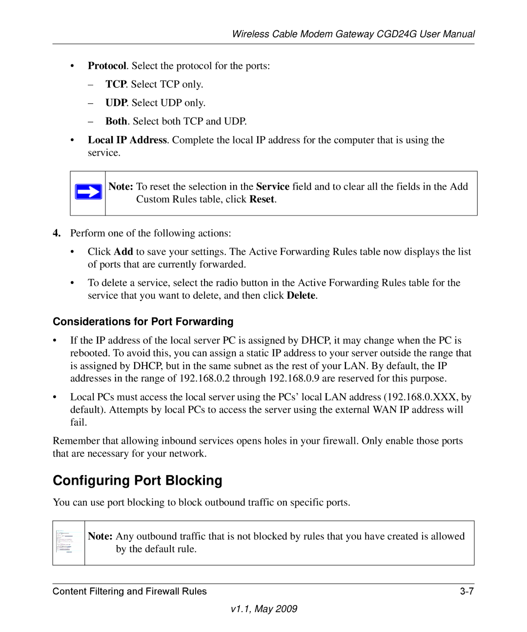 Gateway CGD24G user manual Configuring Port Blocking, Considerations for Port Forwarding 