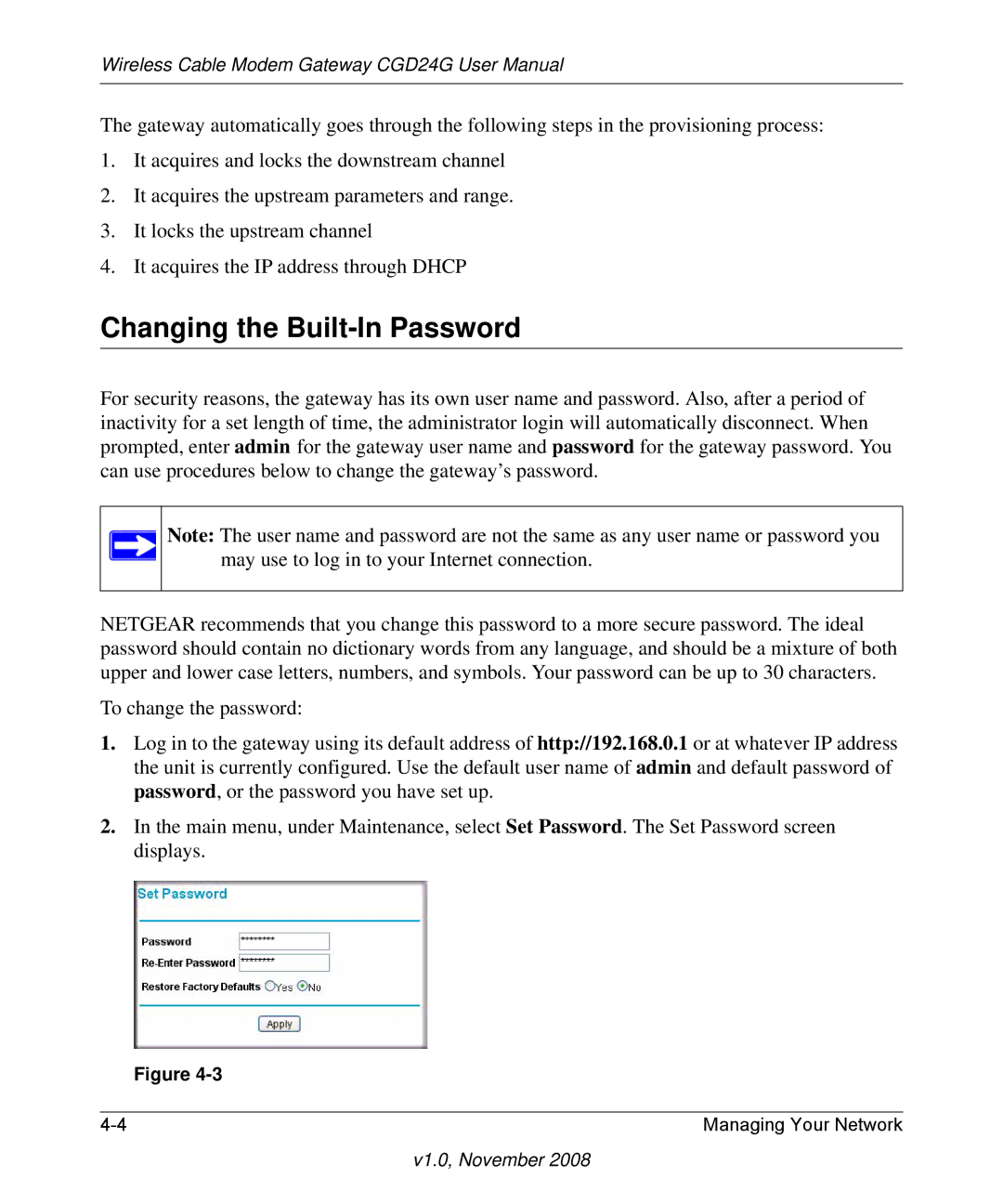 Gateway CGD24G user manual Changing the Built-In Password 
