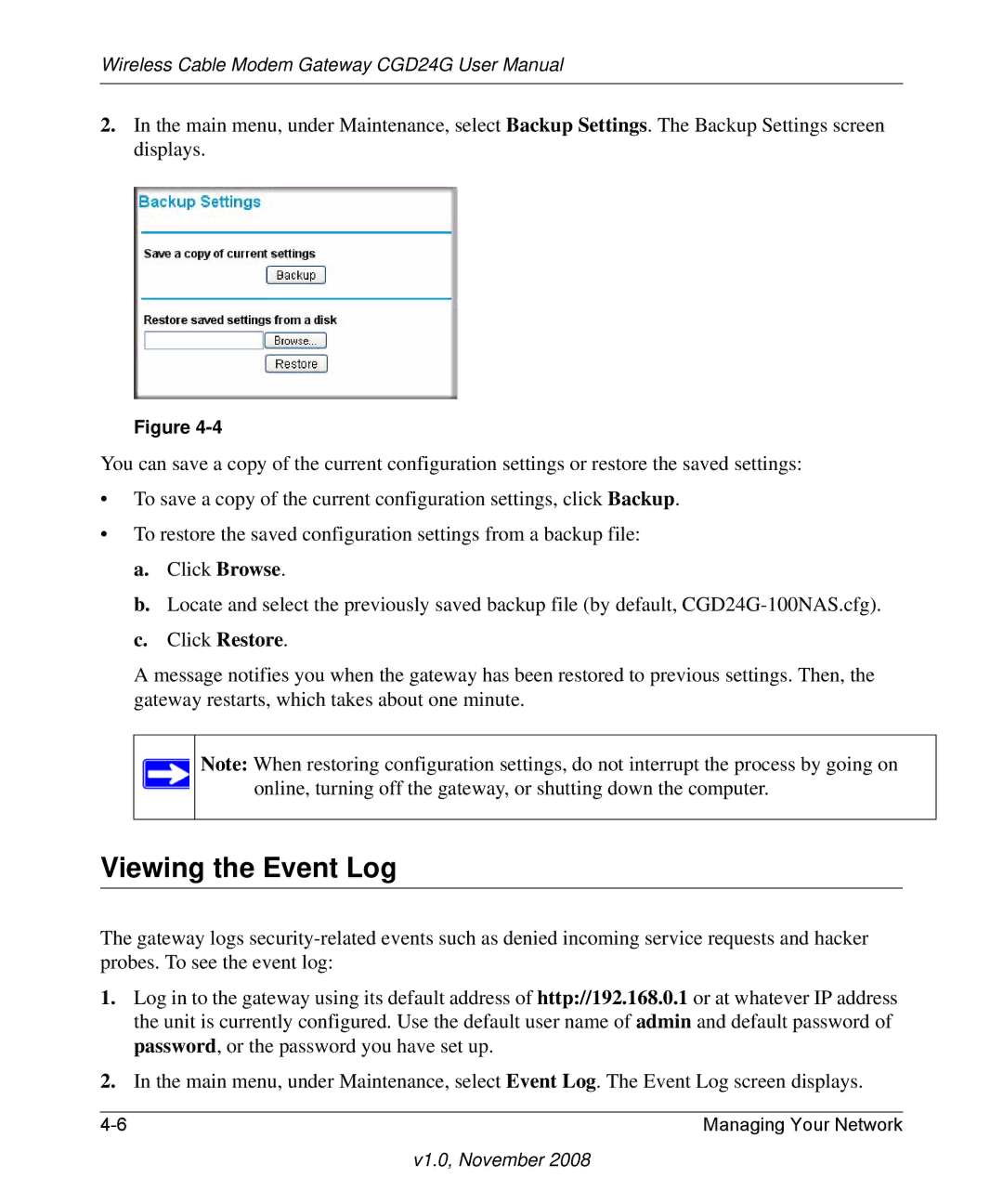 Gateway CGD24G user manual Viewing the Event Log 