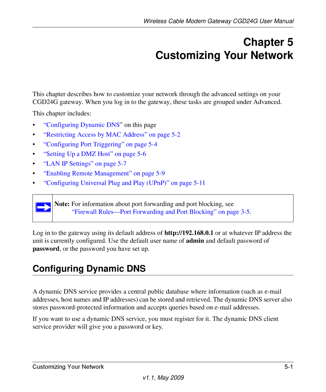Gateway CGD24G user manual Chapter Customizing Your Network, Configuring Dynamic DNS 