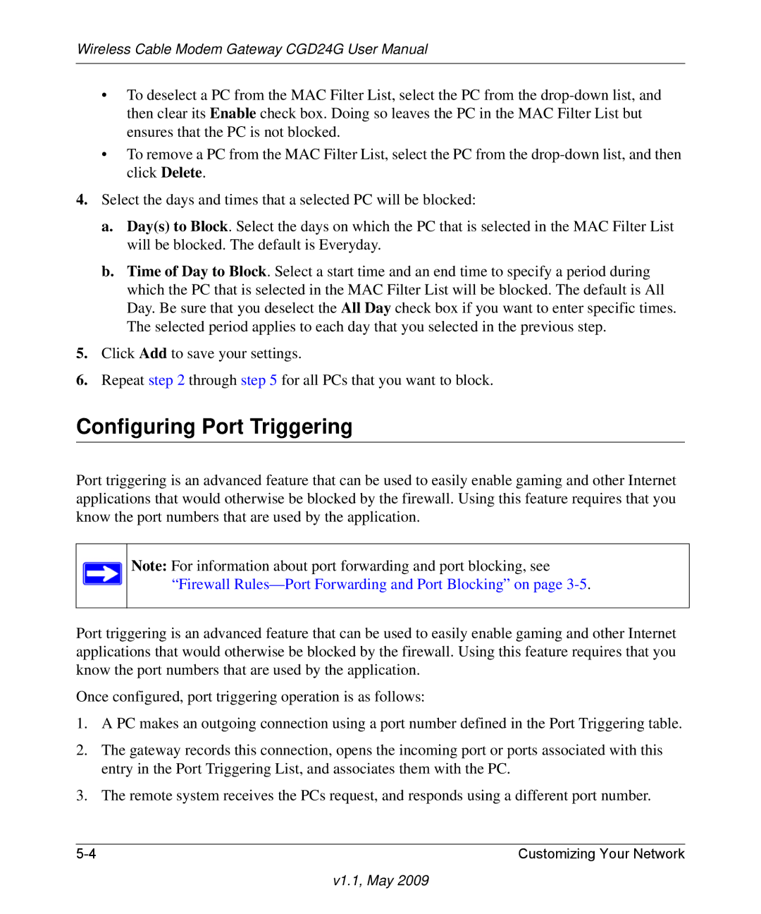 Gateway CGD24G user manual Configuring Port Triggering 