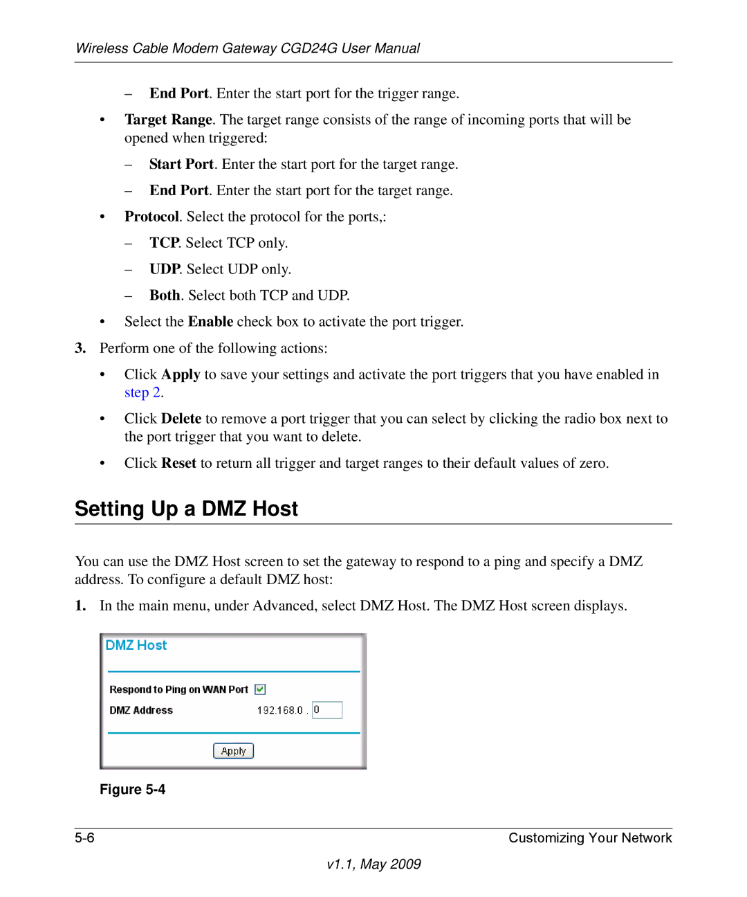 Gateway CGD24G user manual Setting Up a DMZ Host 