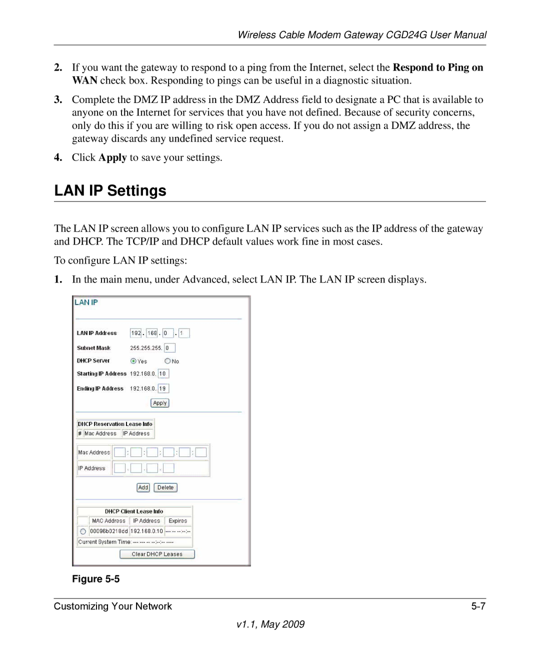 Gateway CGD24G user manual LAN IP Settings 