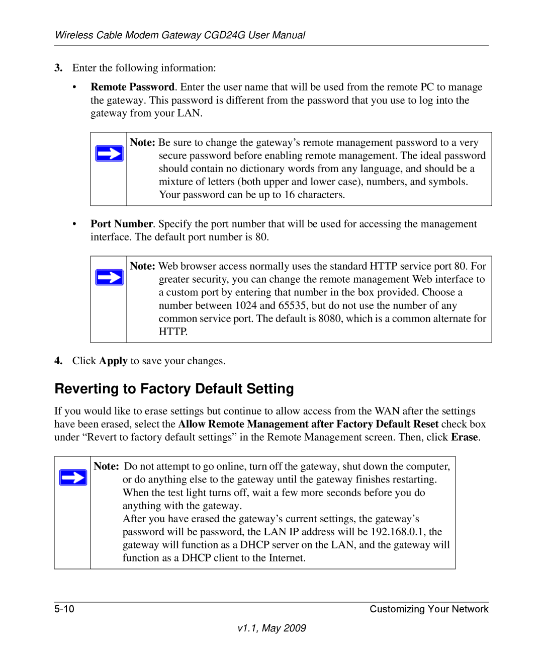 Gateway CGD24G user manual Reverting to Factory Default Setting 