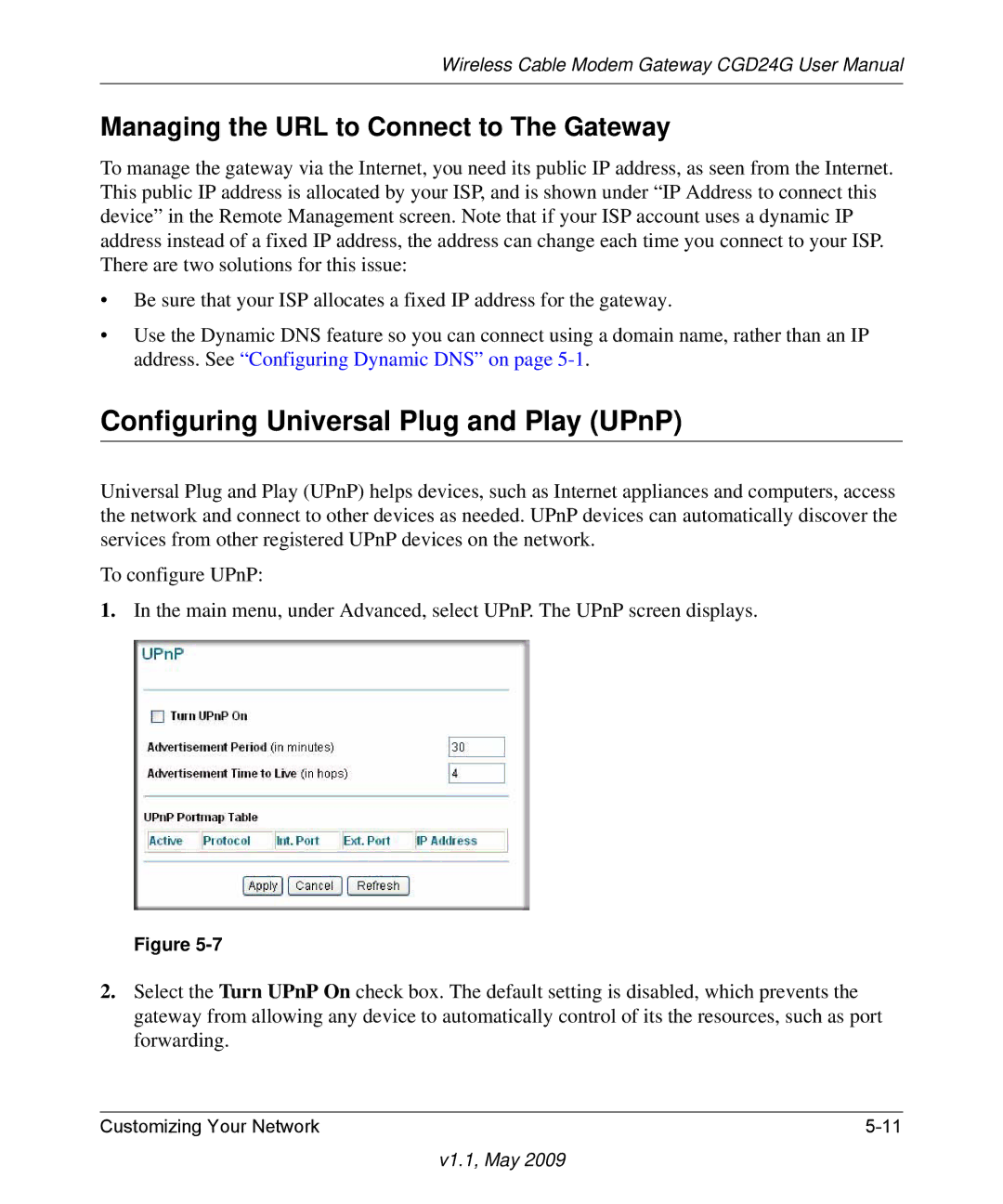 Gateway CGD24G user manual Configuring Universal Plug and Play UPnP, Managing the URL to Connect to The Gateway 