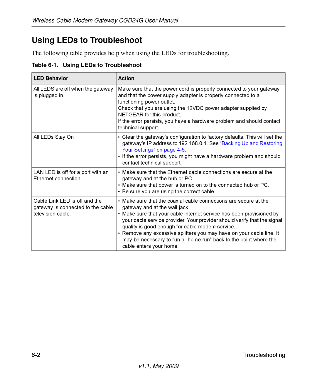 Gateway CGD24G user manual Using LEDs to Troubleshoot 