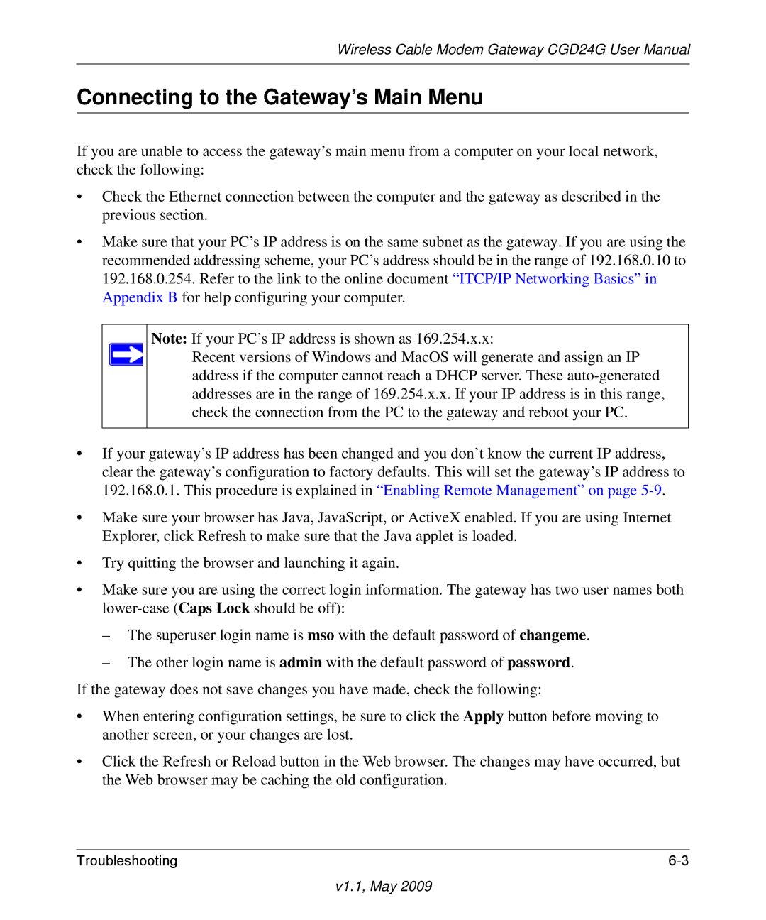 Gateway CGD24G user manual Connecting to the Gateway’s Main Menu 