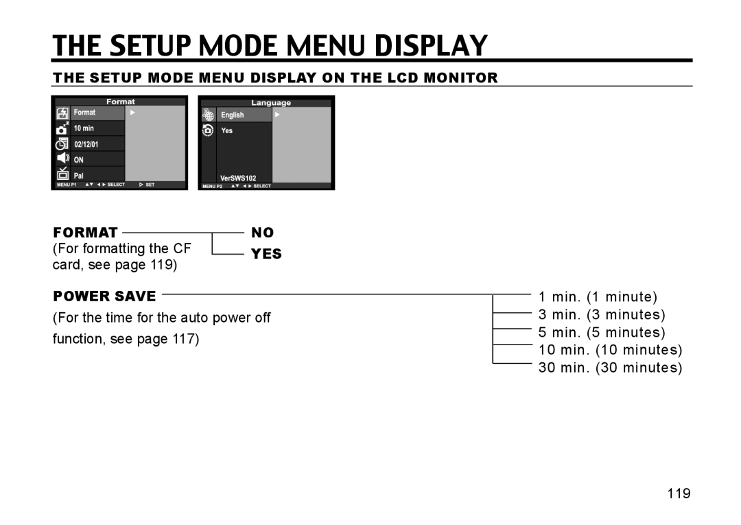 Gateway DC-M50 manual Setup Mode Menu Display on the LCD Monitor Format, YES Power Save 