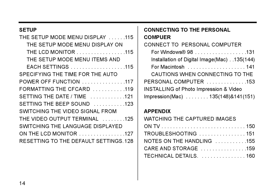 Gateway DC-M50 manual Setup, Connecting to the Personal Compuer, Appendix 