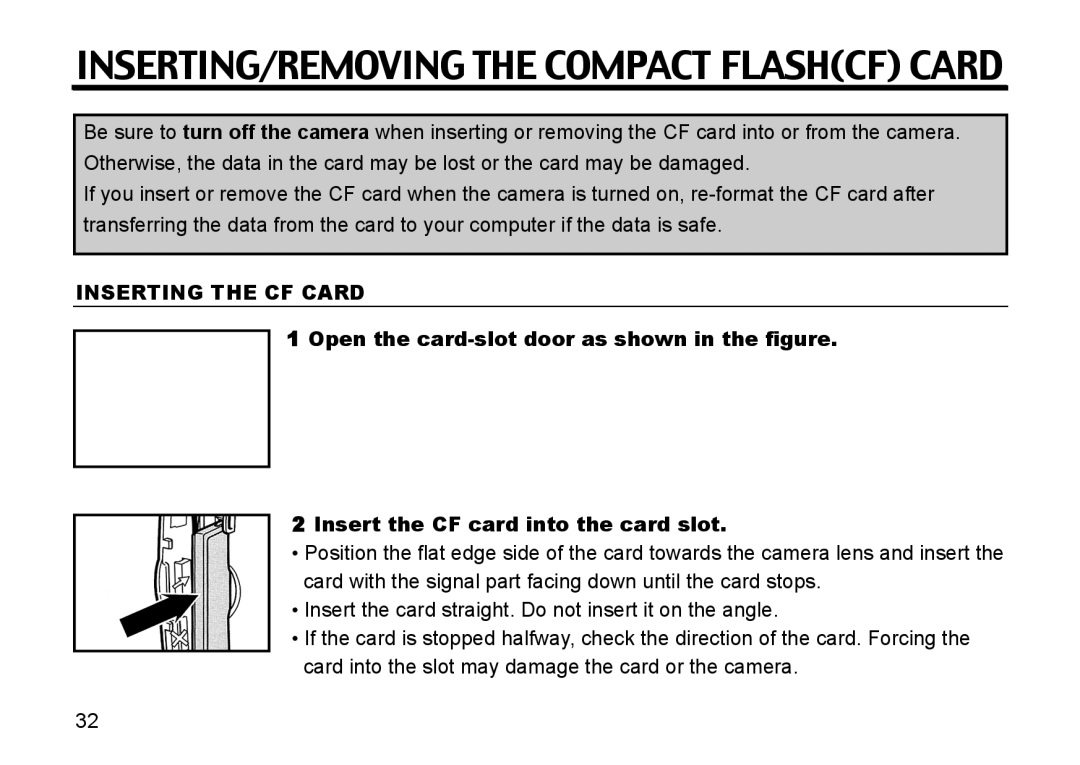 Gateway DC-M50 manual INSERTING/REMOVING the Compact Flashcf Card, Inserting the CF Card 