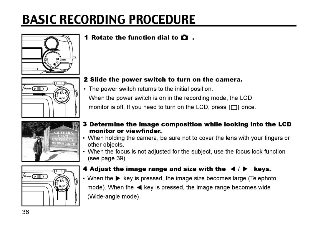 Gateway DC-M50 manual Basic Recording Procedure, Adjust the image range and size with the / keys 