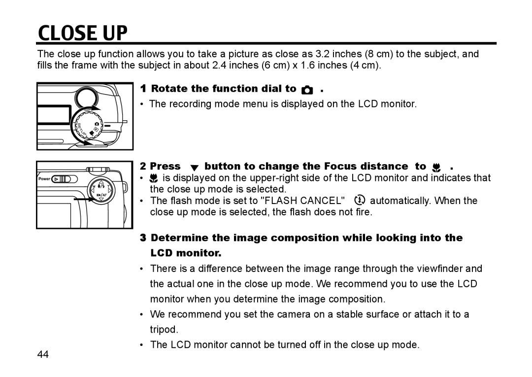 Gateway DC-M50 manual Close UP, Press Button to change the Focus distance to 