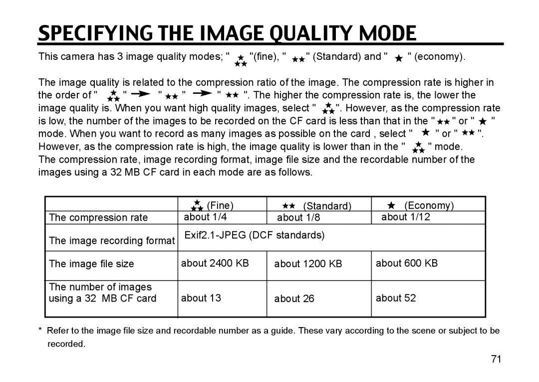 Gateway DC-M50 manual Specifying the Image Quality Mode, Image quality is. When you want high quality images, select 