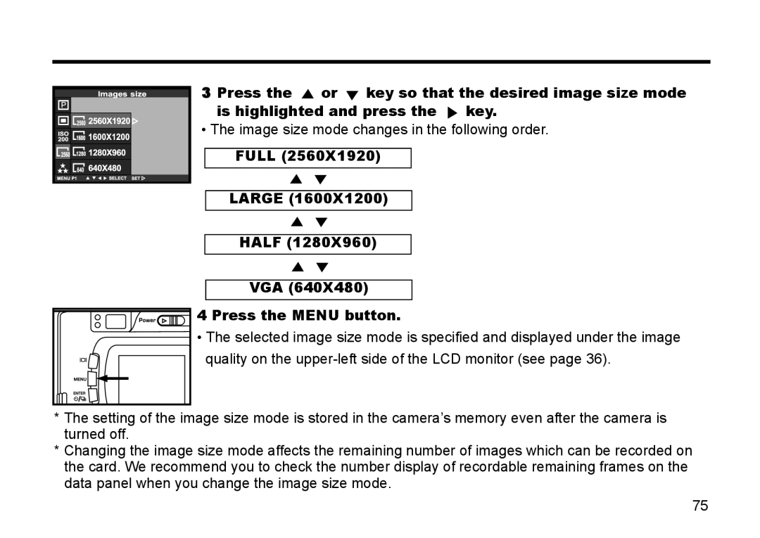 Gateway DC-M50 manual Full Large Half VGA Press the Menu button 