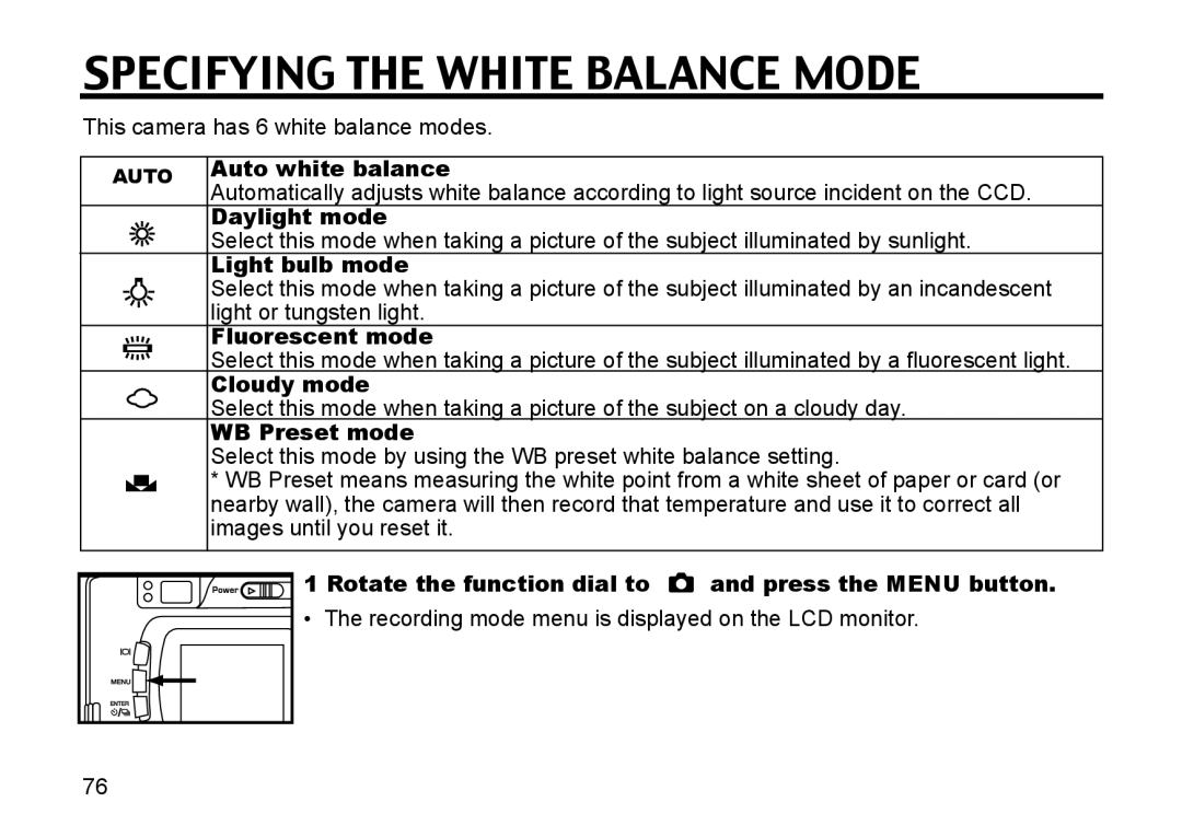 Gateway DC-M50 manual Specifying the White Balance Mode 