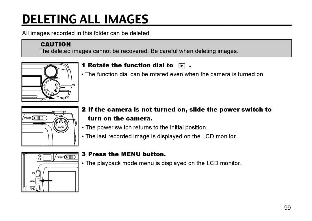 Gateway DC-M50 manual Deleting ALL Images, Rotate the function dial to 