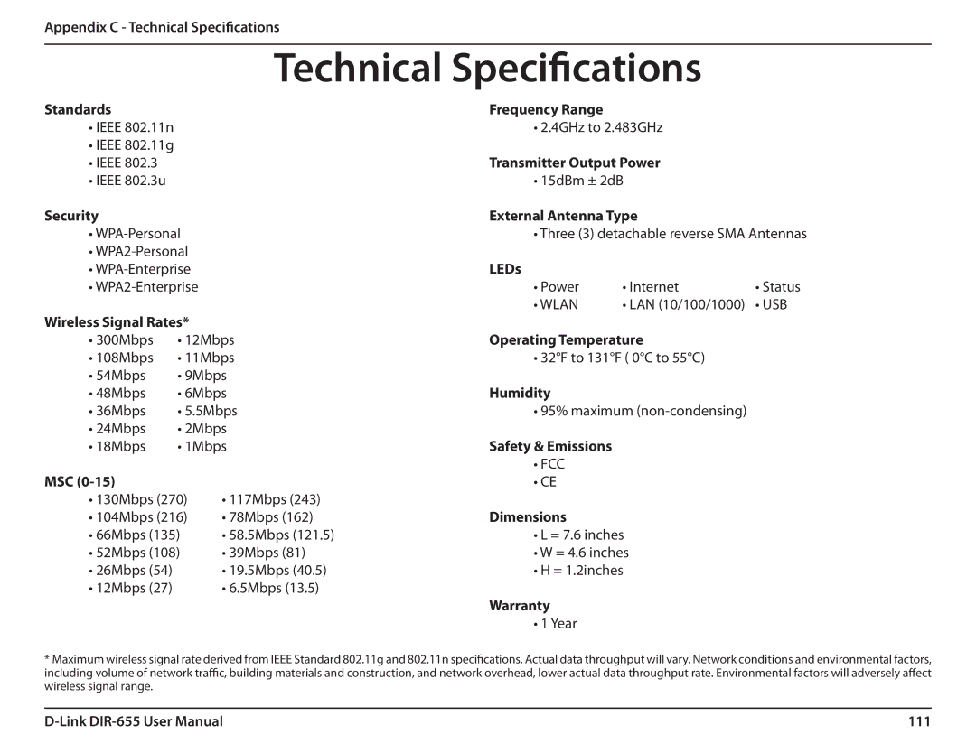 Gateway DIR-655 manual Technical Specifications 