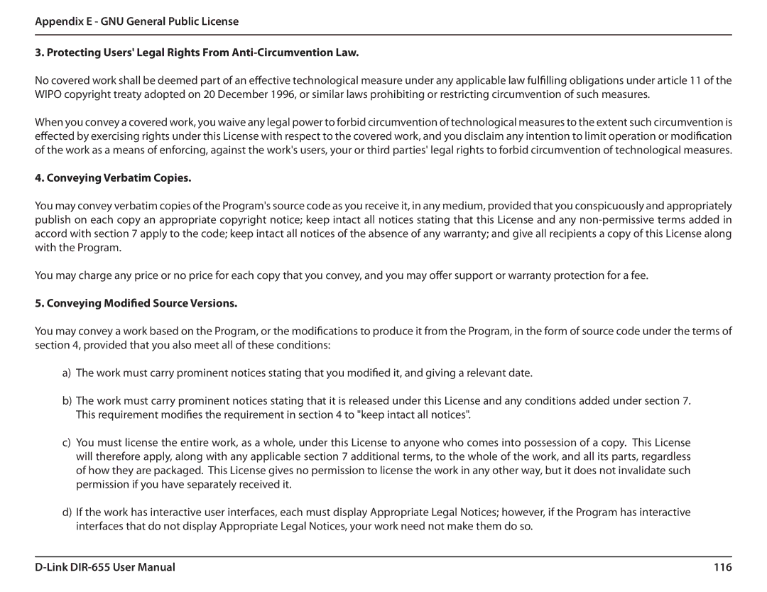 Gateway DIR-655 manual Conveying Verbatim Copies, Conveying Modified Source Versions, 116 