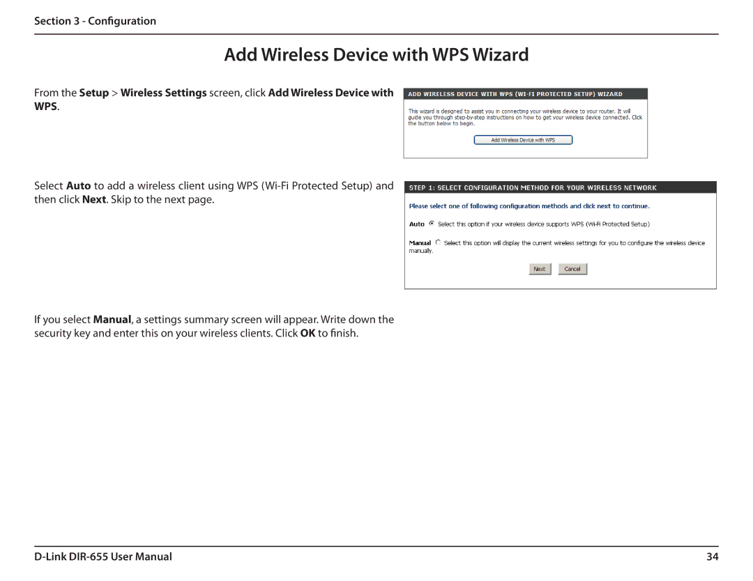 Gateway DIR-655 manual Add Wireless Device with WPS Wizard, Wps 