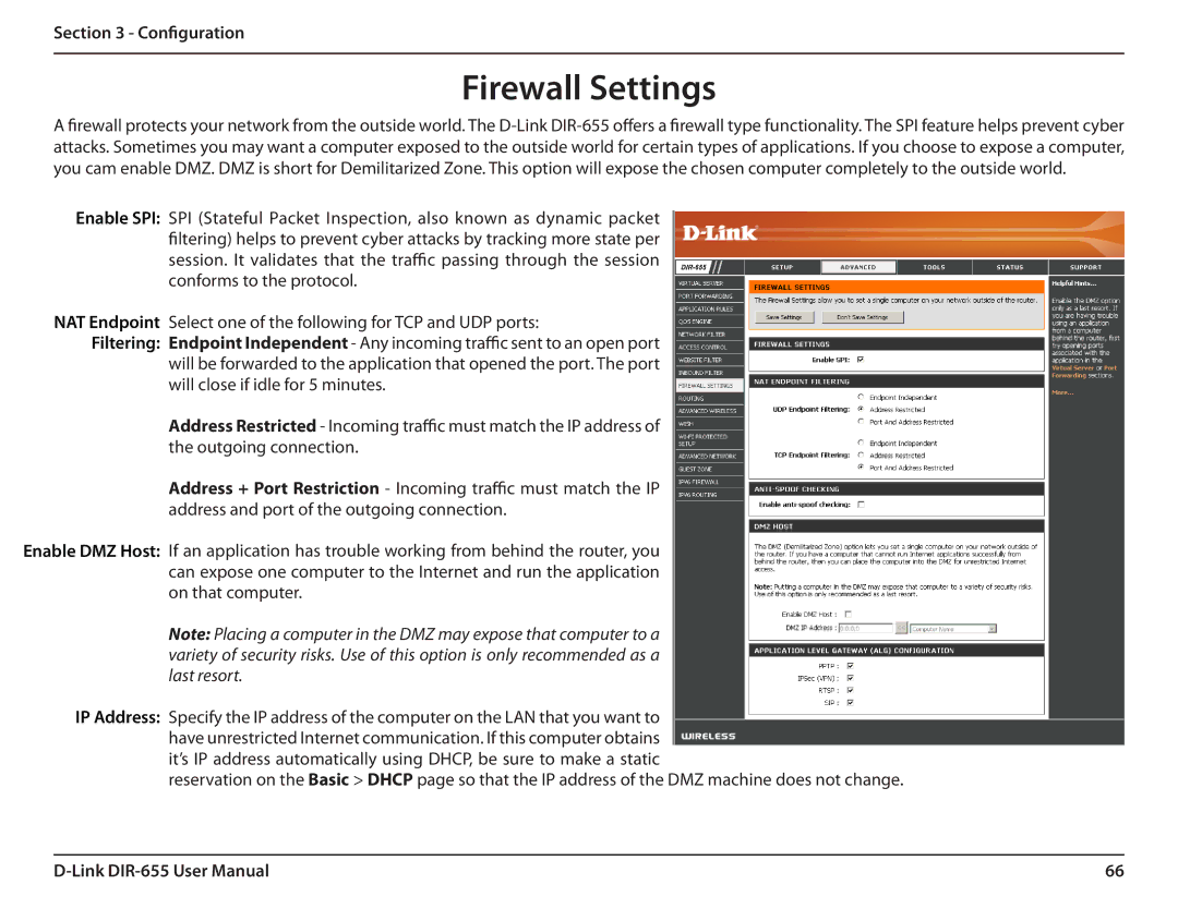 Gateway DIR-655 manual Firewall Settings 