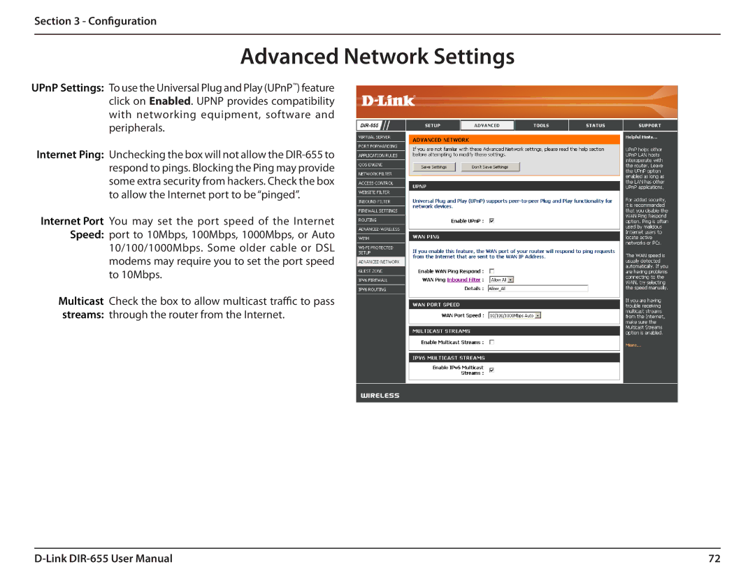 Gateway DIR-655 manual Advanced Network Settings 