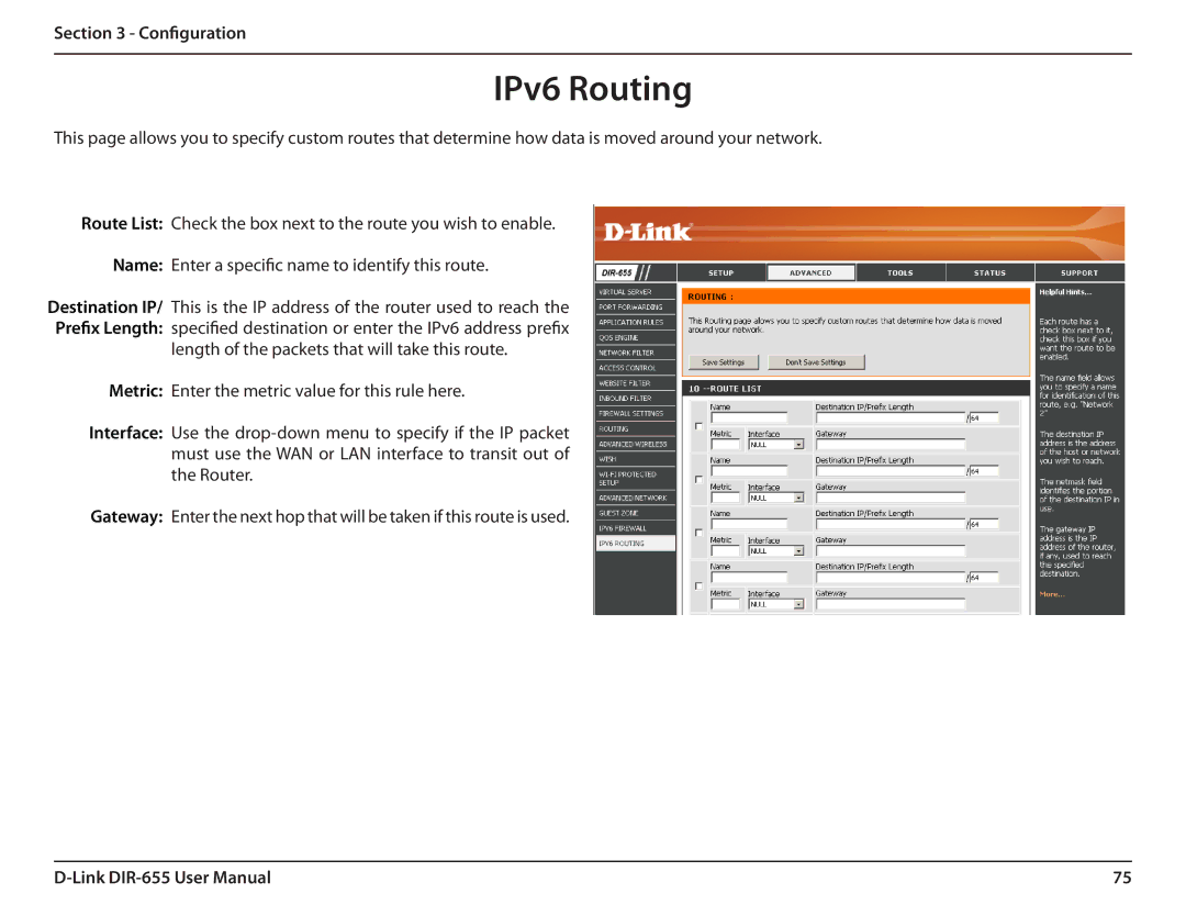 Gateway DIR-655 manual IPv6 Routing 