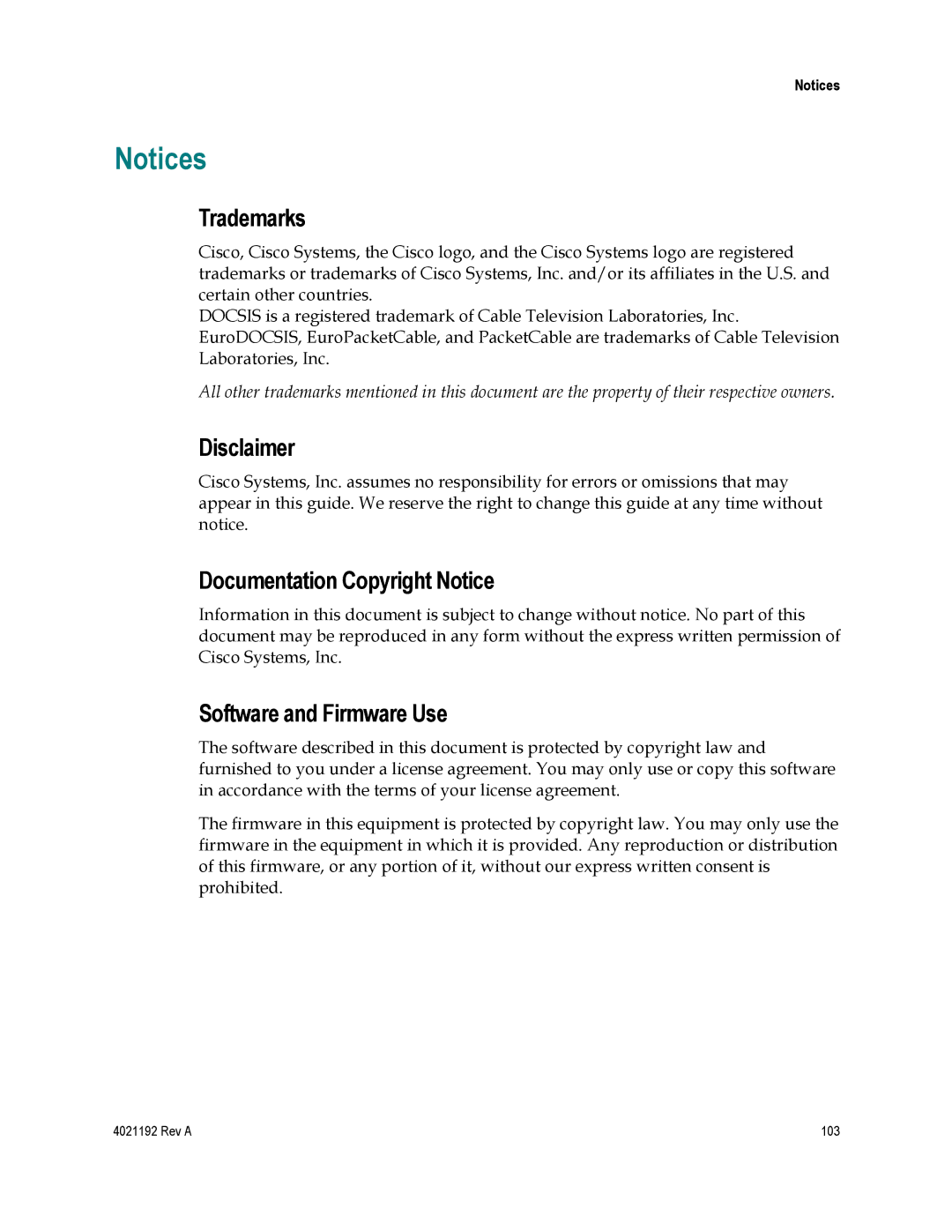 Gateway EPC3925, DPC3925 Trademarks, Disclaimer, Documentation Copyright Notice, Software and Firmware Use 