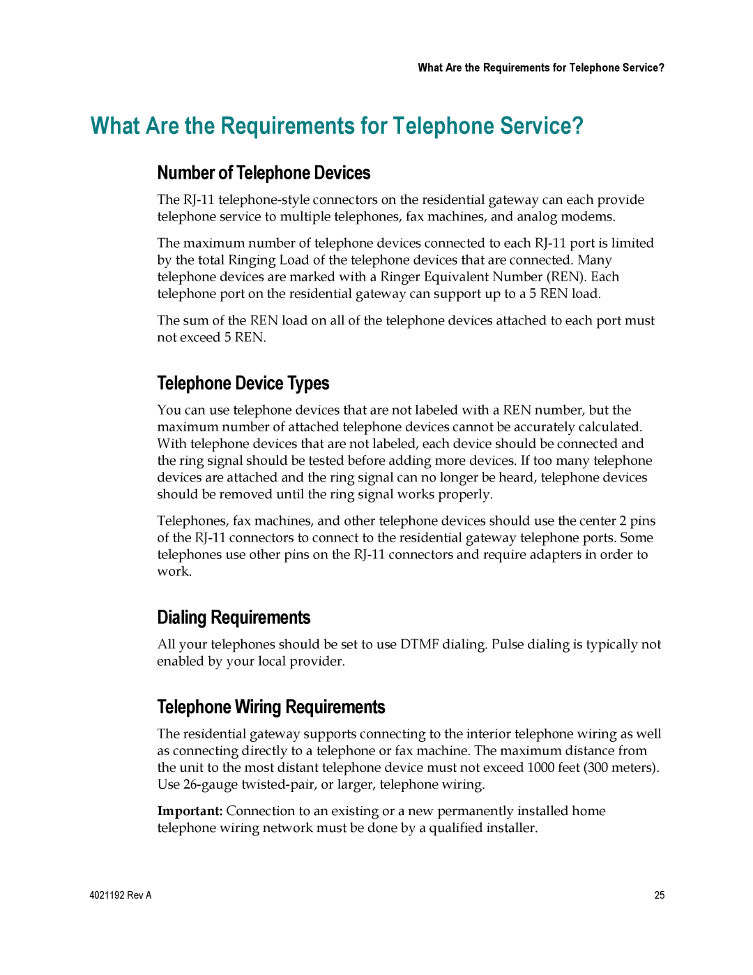 Gateway EPC3925 What Are the Requirements for Telephone Service?, Number of Telephone Devices, Telephone Device Types 