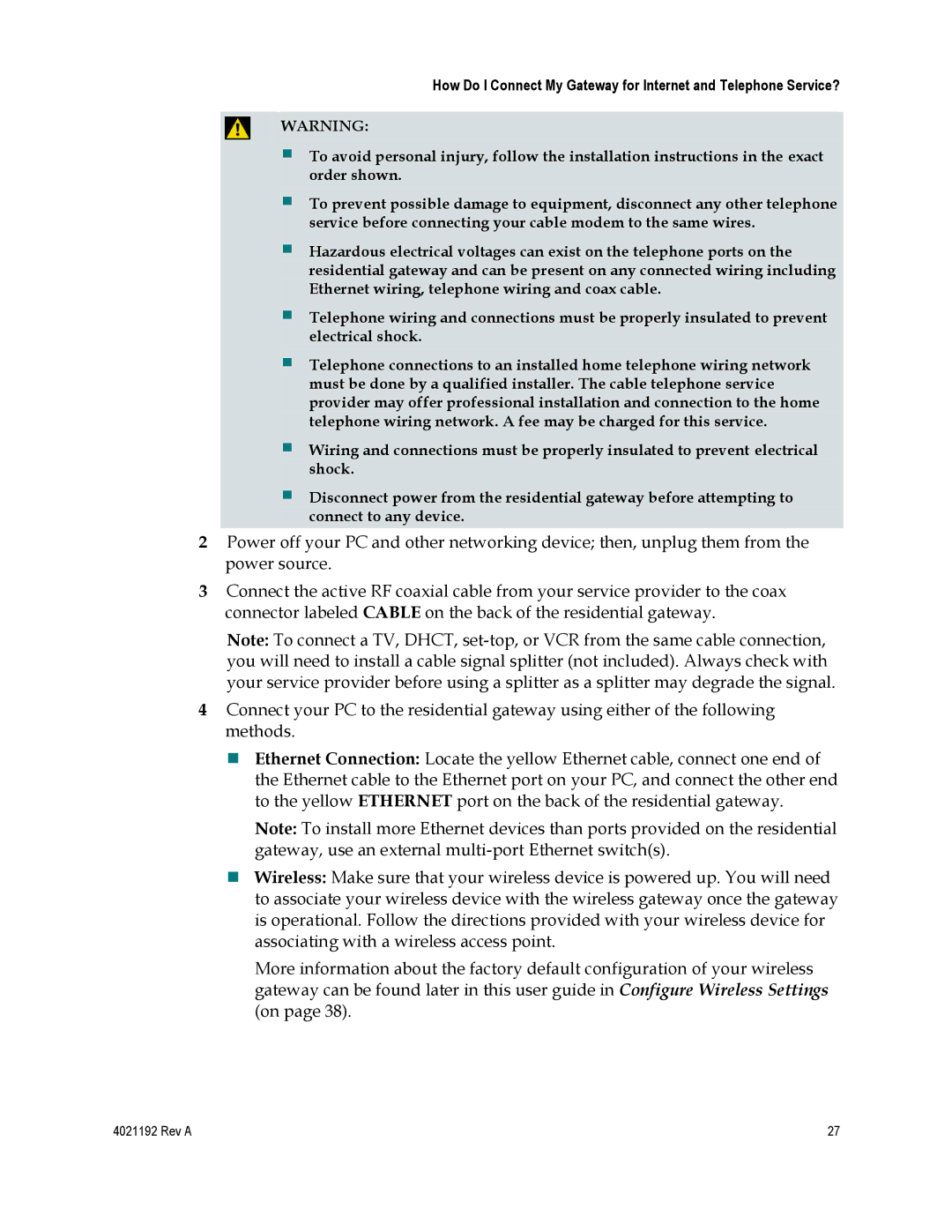 Gateway EPC3925, DPC3925 important safety instructions Rev a 