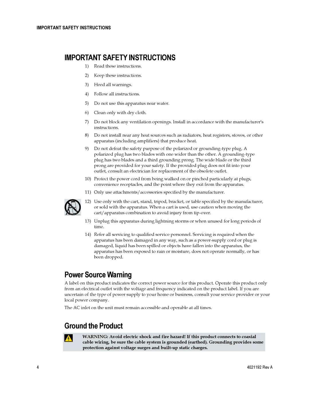 Gateway DPC3925, EPC3925 important safety instructions Power Source Warning, Ground the Product 