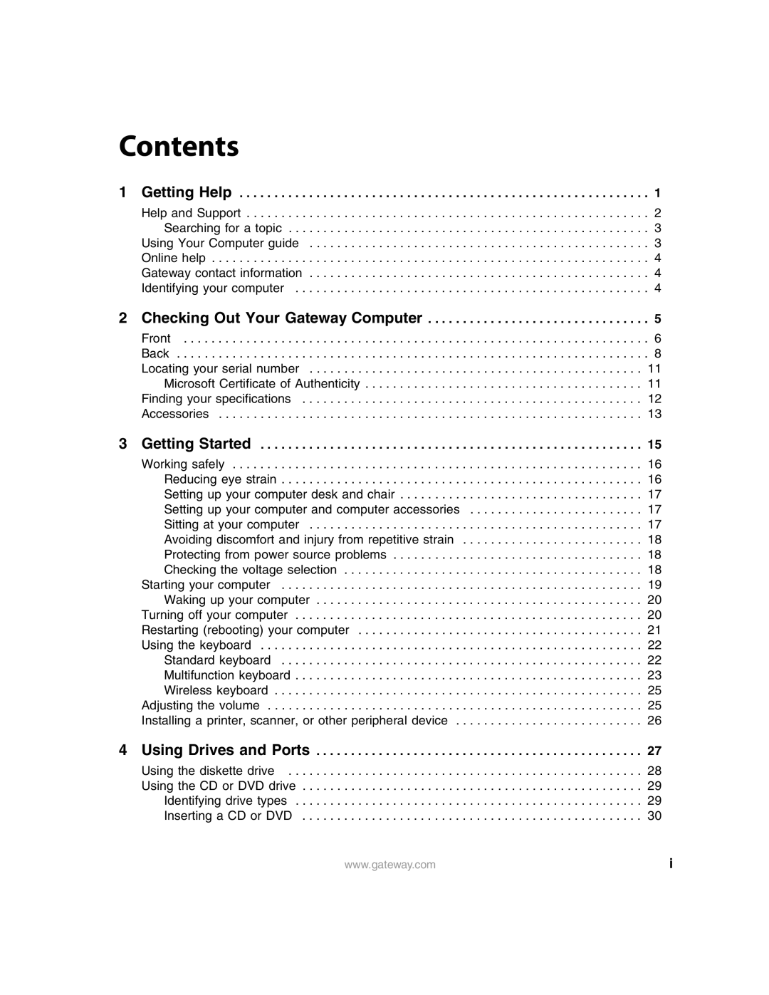 Gateway E4350 manual Contents 