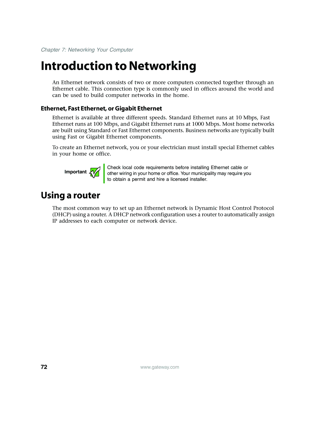 Gateway E4350 manual Introduction to Networking, Using a router 